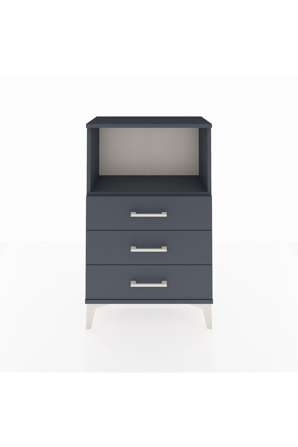 Arges Komodin Tek Raflı 3 Çekmeceli 60x30x96 Antrasit-Antrasit