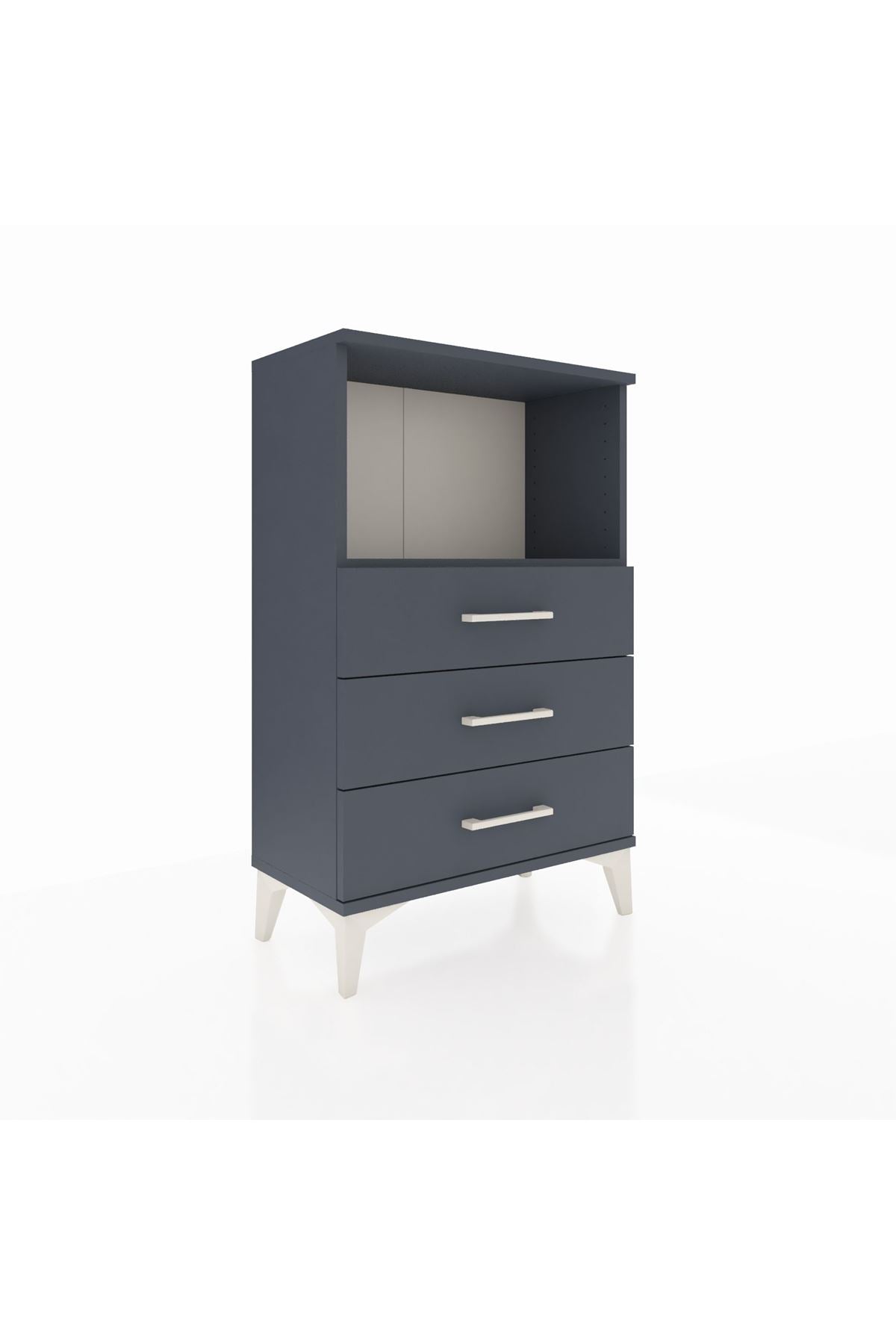 Arges Komodin Tek Raflı 3 Çekmeceli 60x30x96 Antrasit-Antrasit