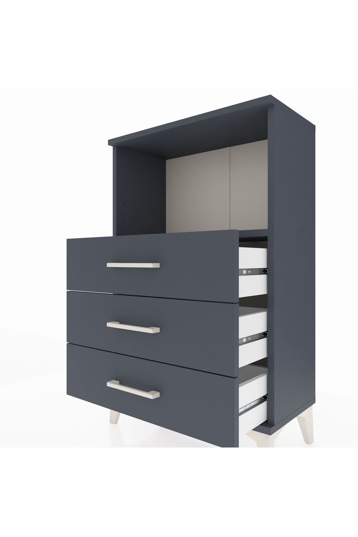 Arges Komodin Tek Raflı 3 Çekmeceli 60x30x96 Antrasit-Antrasit