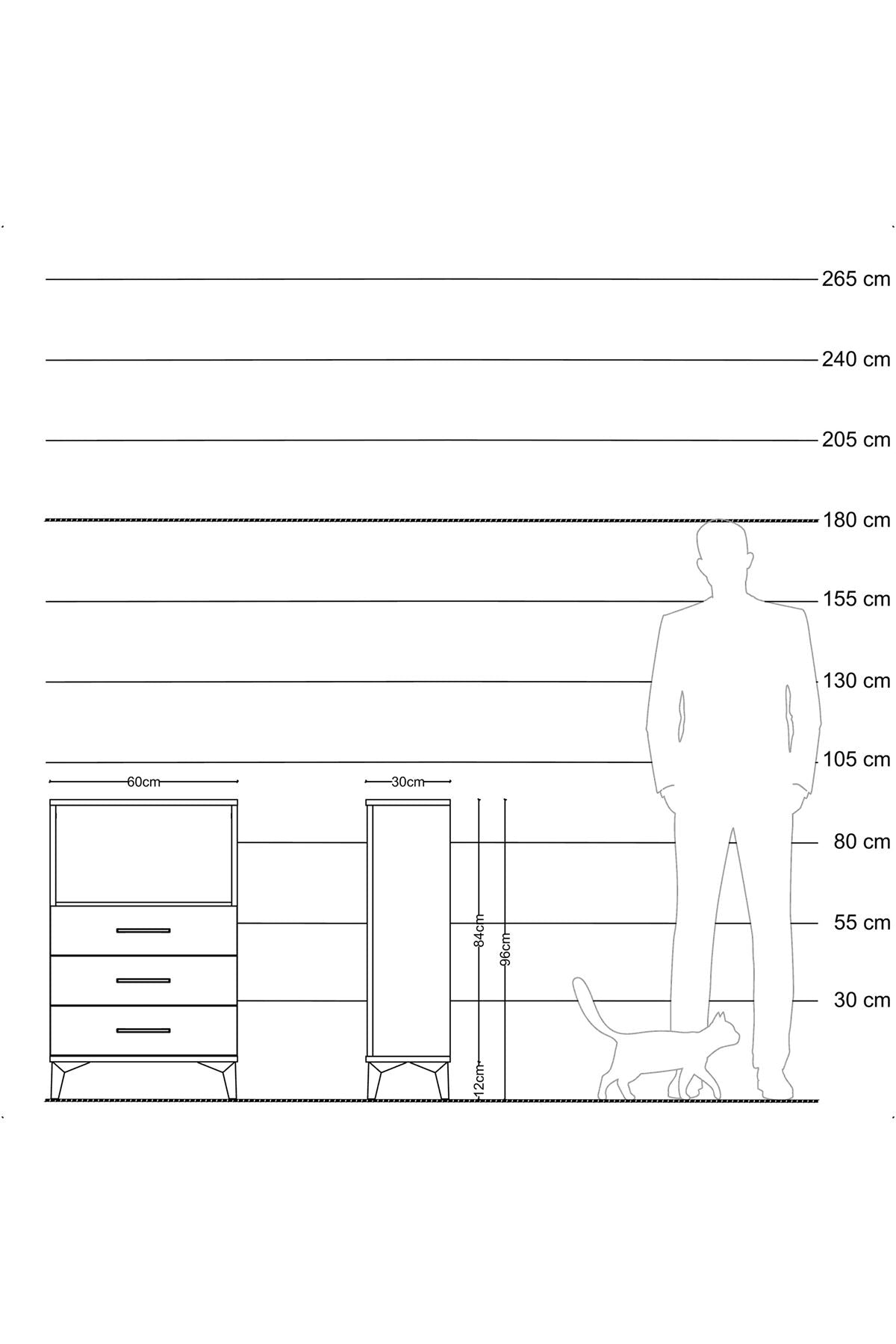 Arges Komodin Tek Raflı 3 Çekmeceli 60x30x96 Çam-Aytaşı