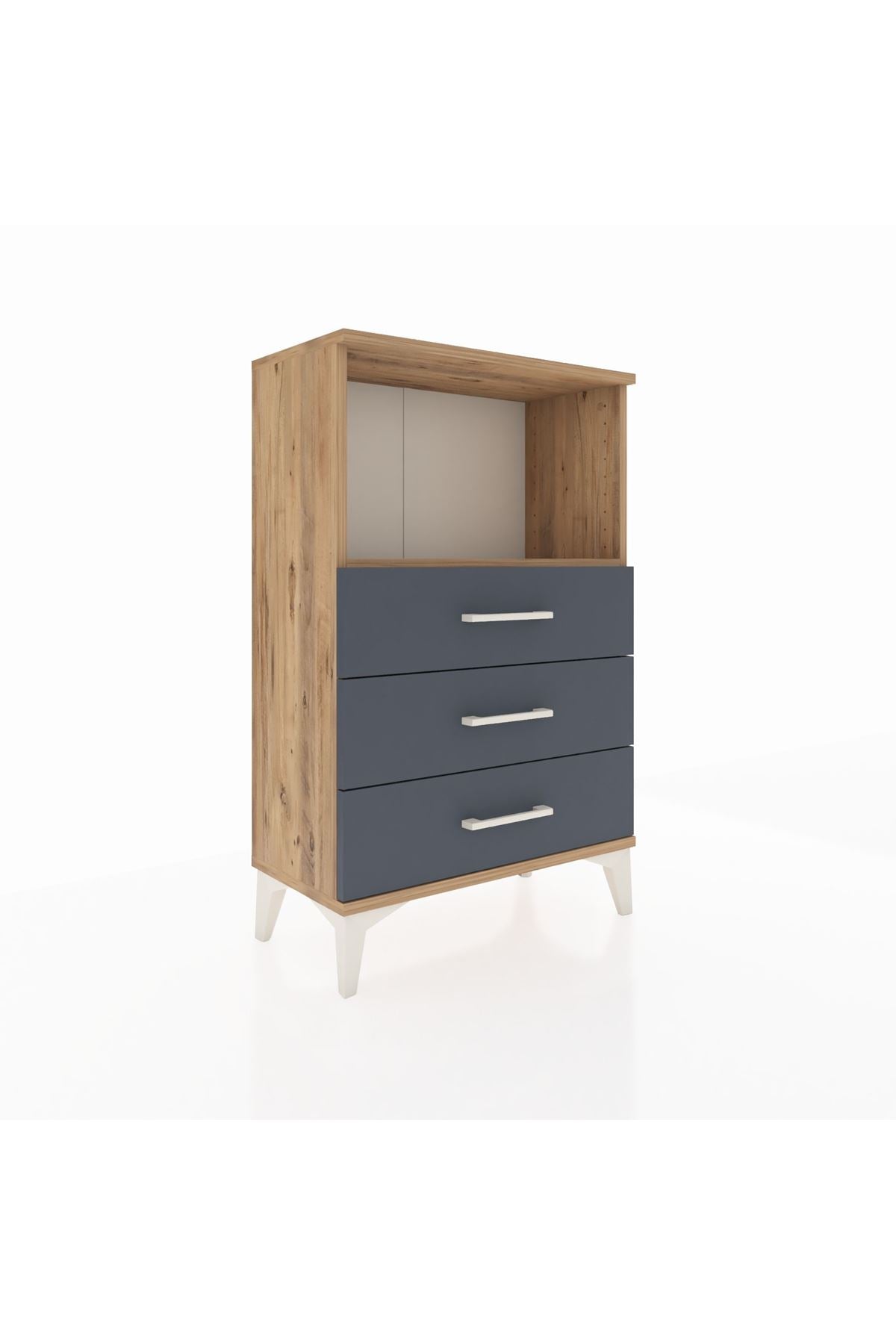 Arges Komodin Tek Raflı 3 Çekmeceli 60x30x96 Çam-Antrasit