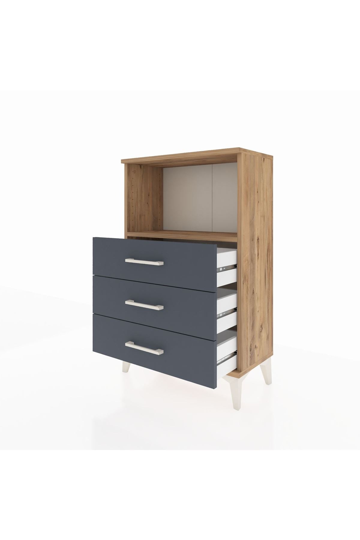 Arges Komodin Tek Raflı 3 Çekmeceli 60x30x96 Çam-Antrasit