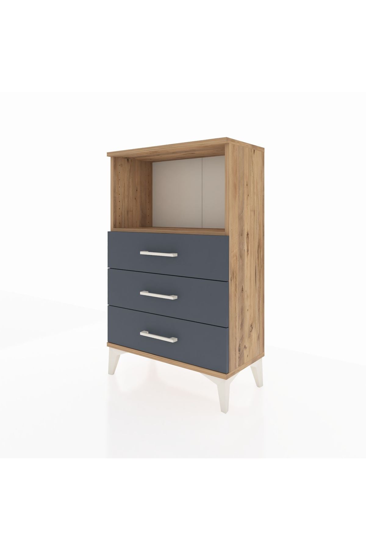 Arges Komodin Tek Raflı 3 Çekmeceli 60x30x96 Çam-Antrasit