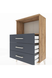 Arges Komodin Tek Raflı 3 Çekmeceli 60x30x96 Çam-Antrasit