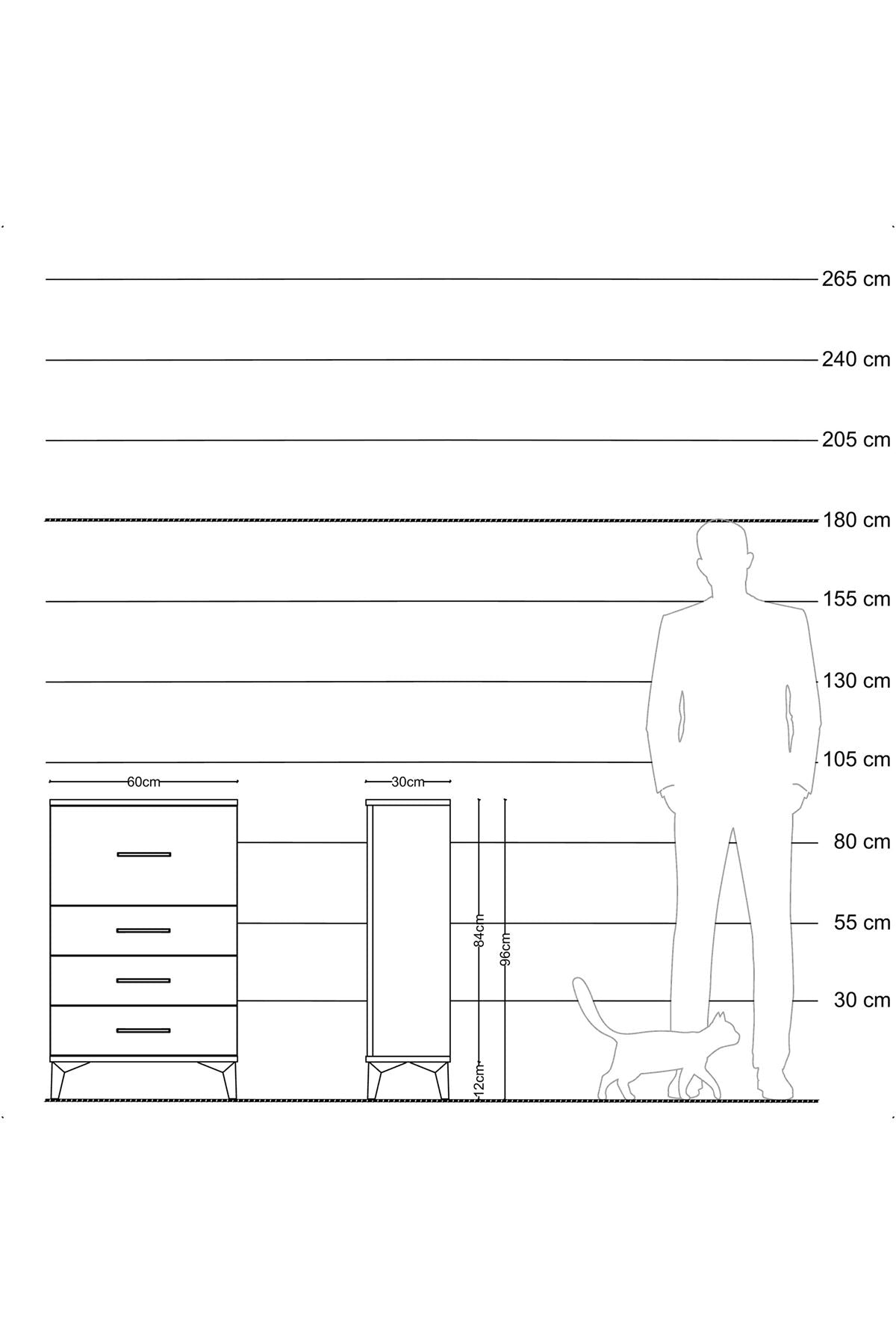 Arges Komodin 4 Çekmeceli 60x30x96 Aytaşı-Antrasit