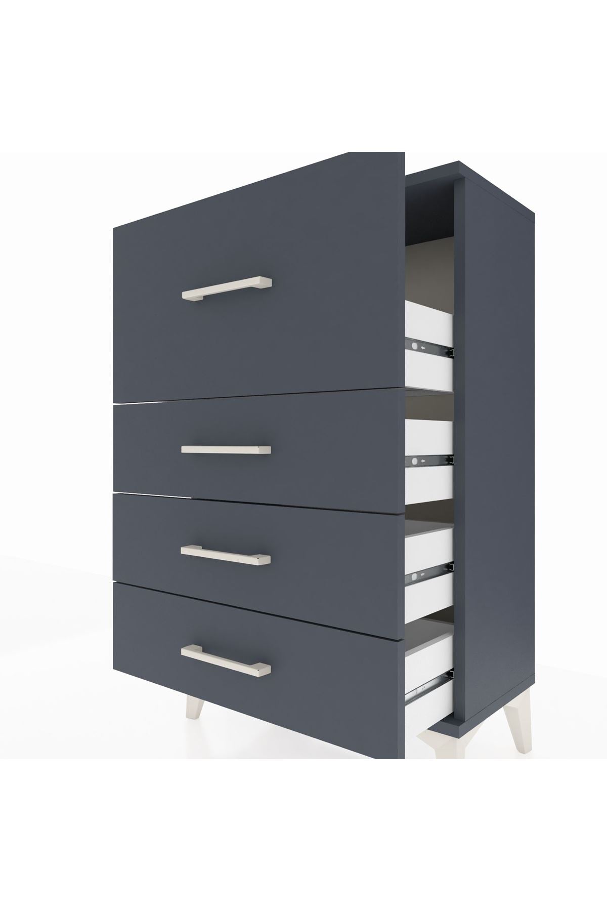 Arges Komodin 4 Çekmeceli 60x30x96 Antrasit-Antrasit