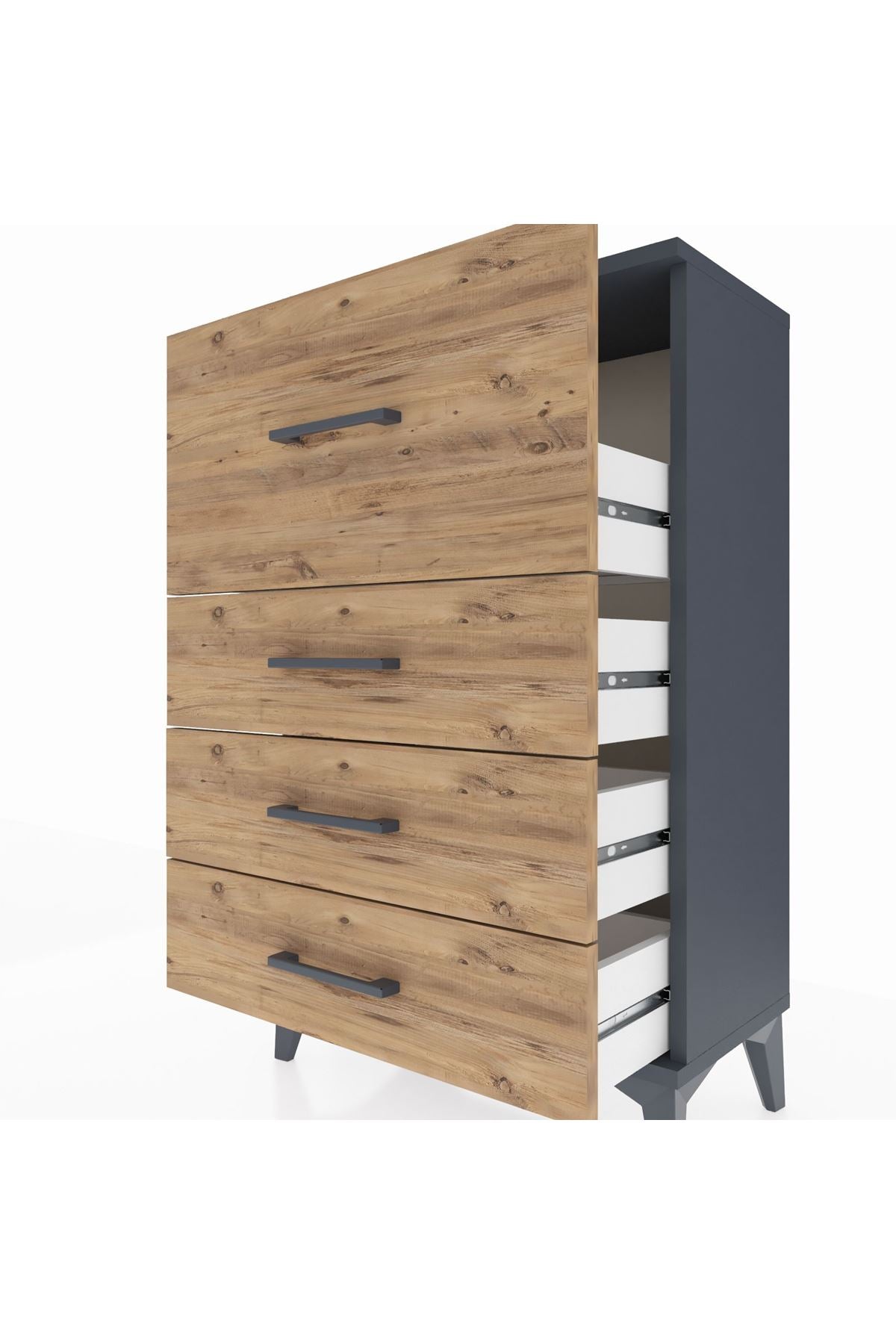 Arges Komodin 4 Çekmeceli 60x30x96 Antrasit-Çam