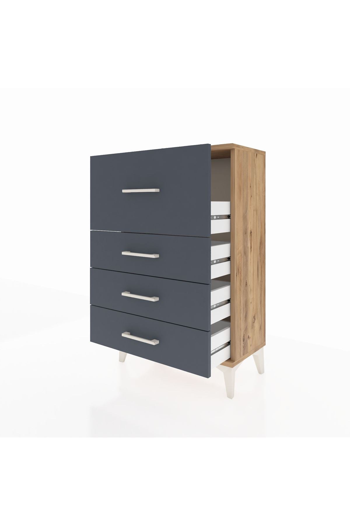 Arges Komodin 4 Çekmeceli 60x30x96 Çam-Antrasit