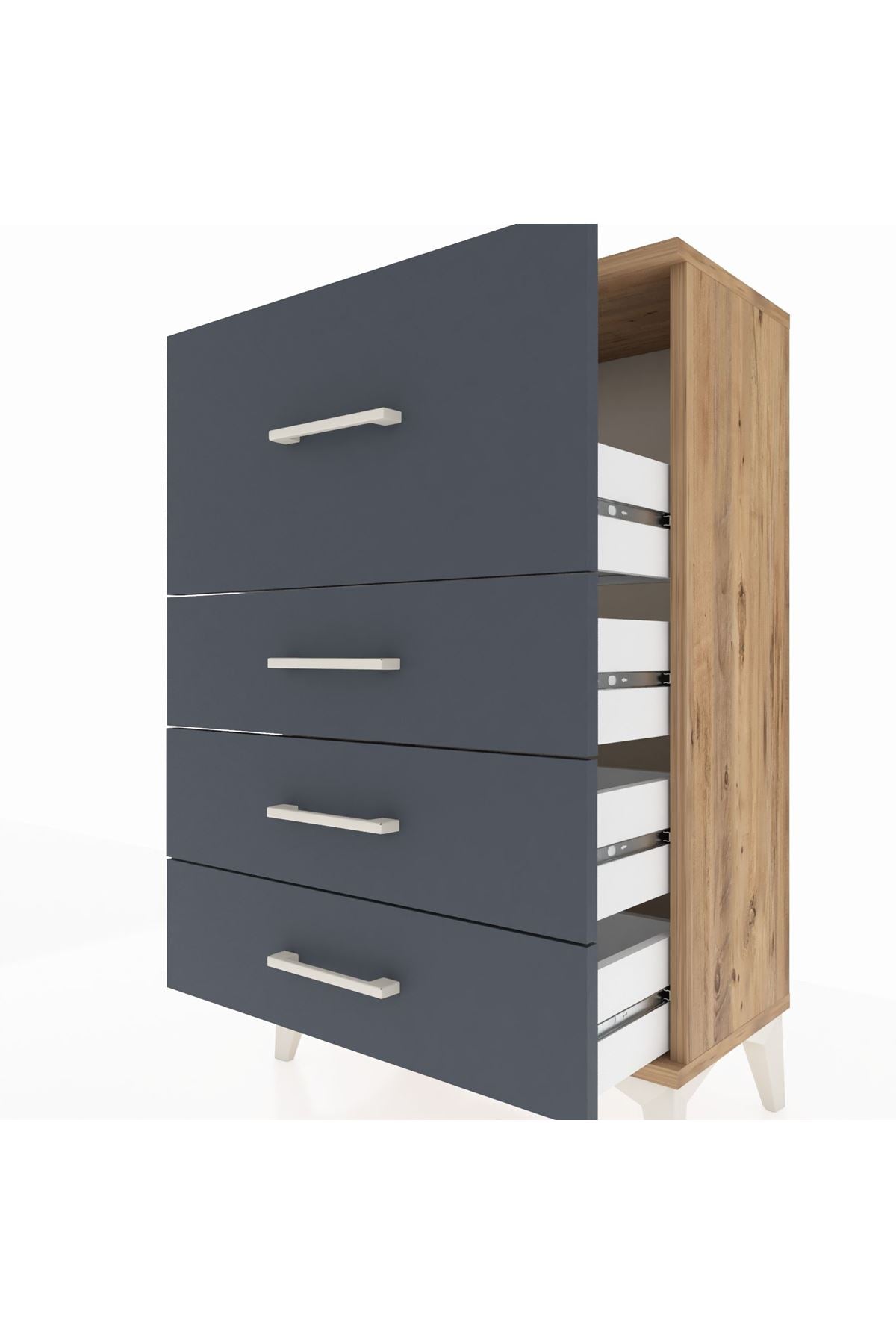 Arges Komodin 4 Çekmeceli 60x30x96 Çam-Antrasit