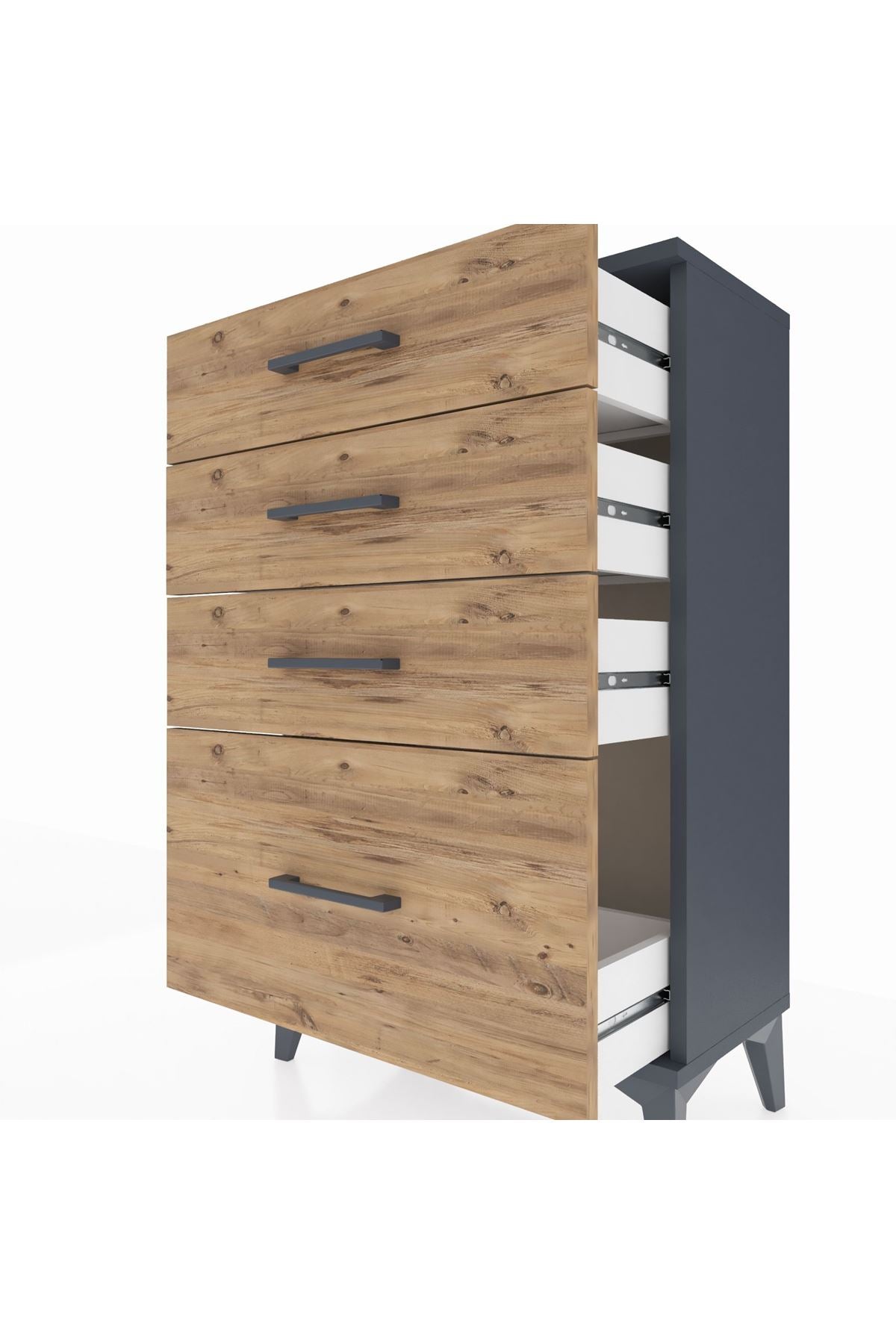 Arges Komodin 4 Çekmeceli 60x30x96 Antrasit-Çam