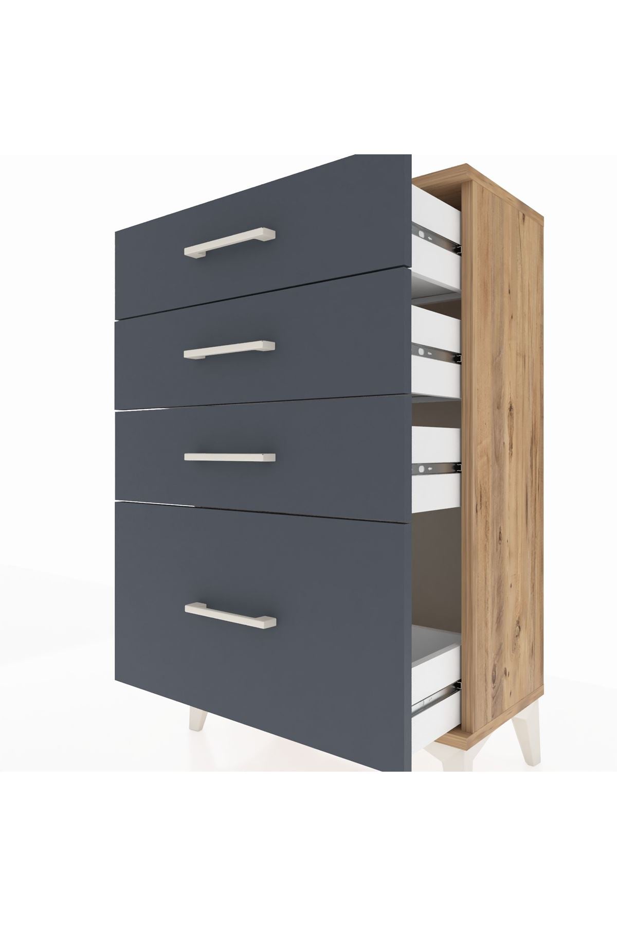 Arges Komodin 4 Çekmeceli 60x30x96 Çam-Antrasit