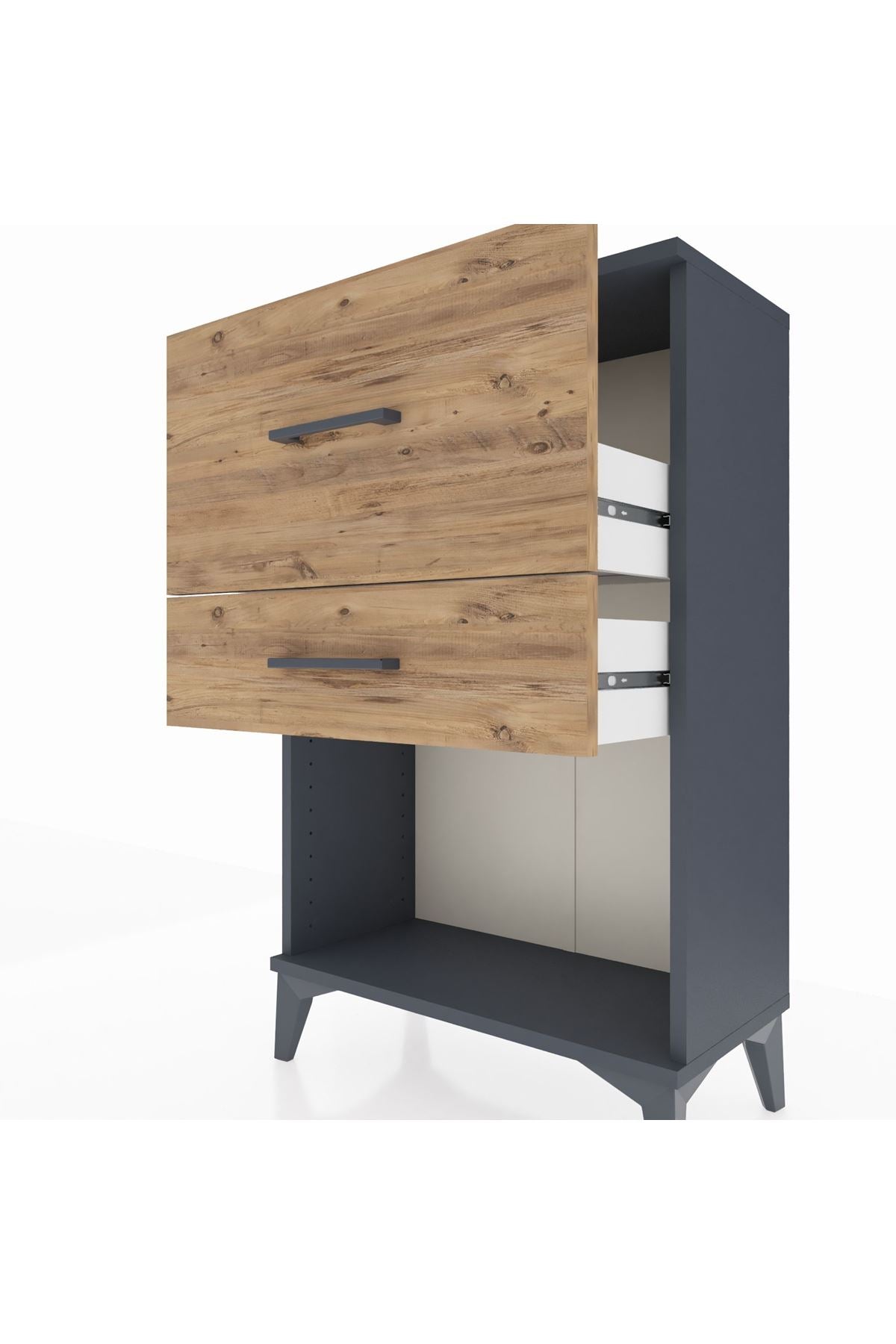 Arges Komodin 2 Çekmeceli 60x30x96 Antrasit-Çam