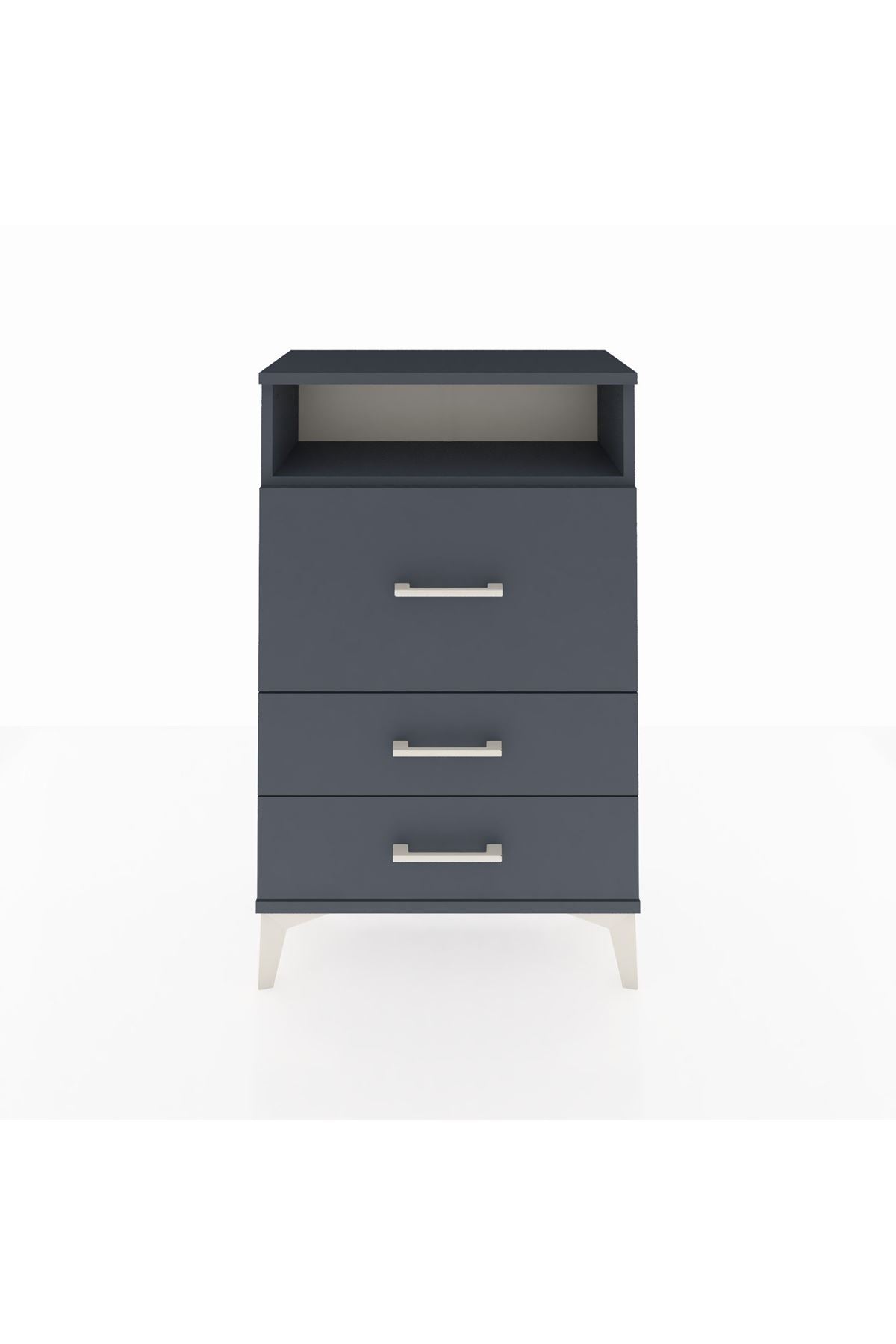 Arges Komodin Tek Raflı 3 Çekmeceli 60x30x96 Antrasit-Antrasit