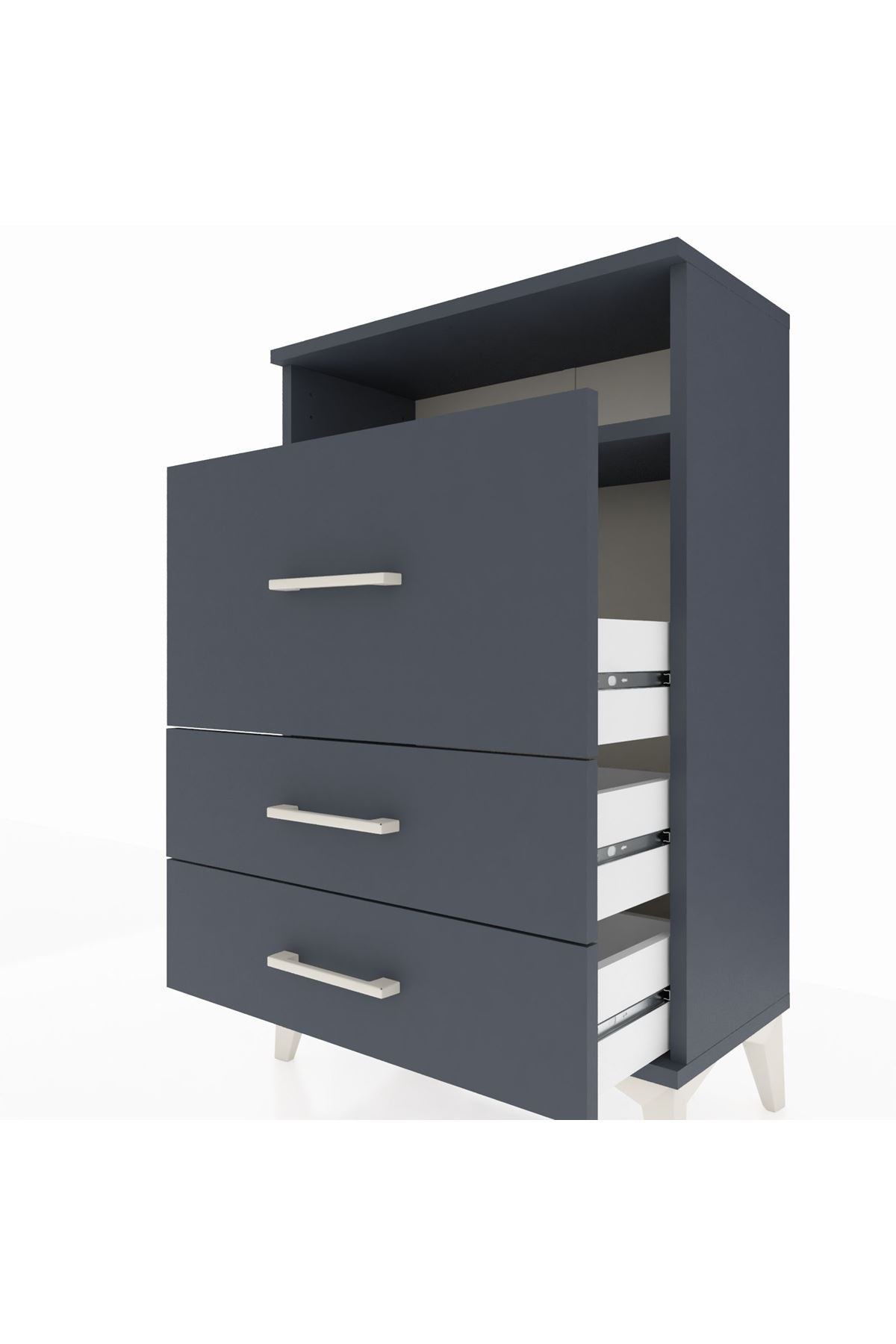 Arges Komodin Tek Raflı 3 Çekmeceli 60x30x96 Antrasit-Antrasit
