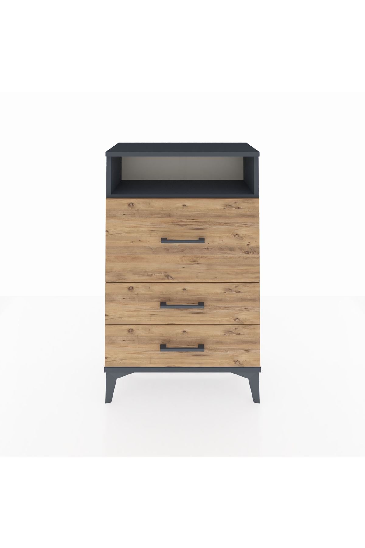 Arges Komodin Tek Raflı 3 Çekmeceli 60x30x96 Antrasit-Çam