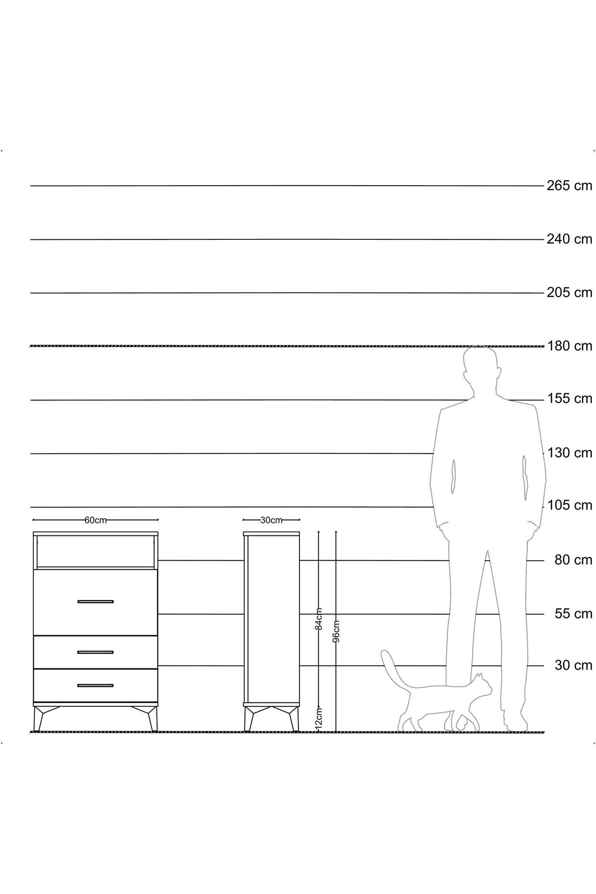 Arges Komodin Tek Raflı 3 Çekmeceli 60x30x96 Çam-Aytaşı