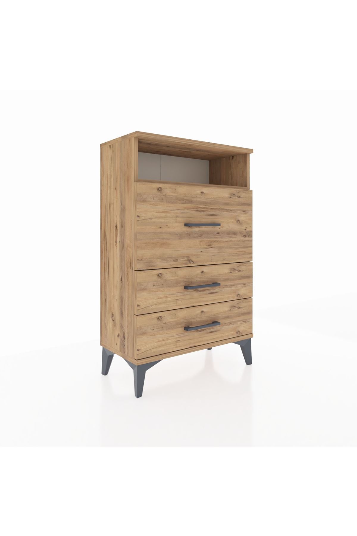 Arges Komodin Tek Raflı 3 Çekmeceli 60x30x96 Çam-Çam