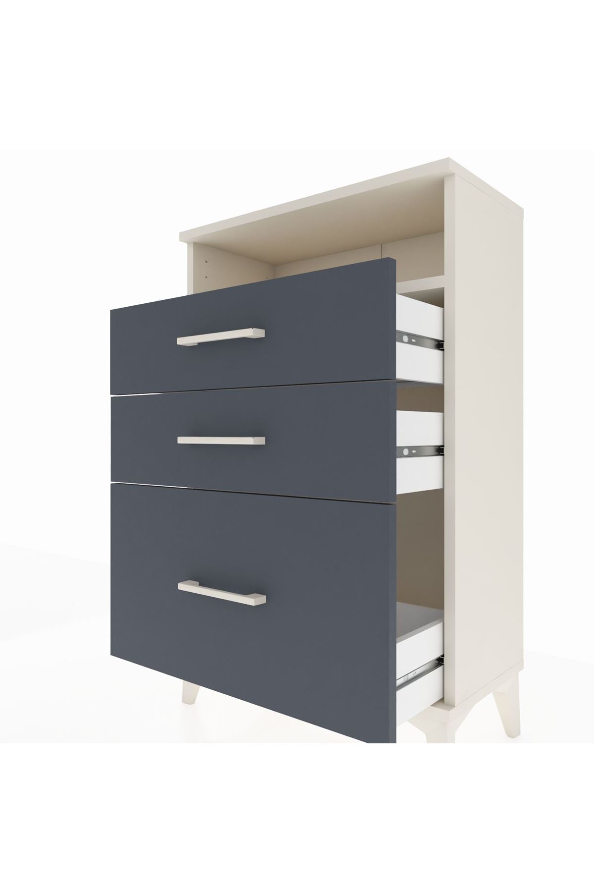 Arges Komodin Tek Raflı 3 Çekmeceli 60x30x96 Aytaşı-Antrasit