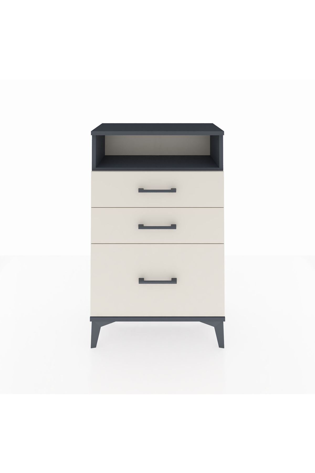 Arges Komodin Tek Raflı 3 Çekmeceli 60x30x96 Antrasit-Aytaşı