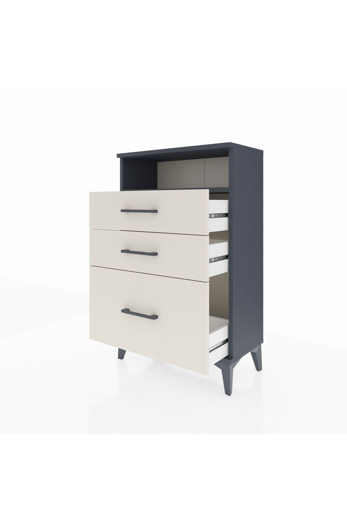 Arges Komodin Tek Raflı 3 Çekmeceli 60x30x96 Antrasit-Aytaşı