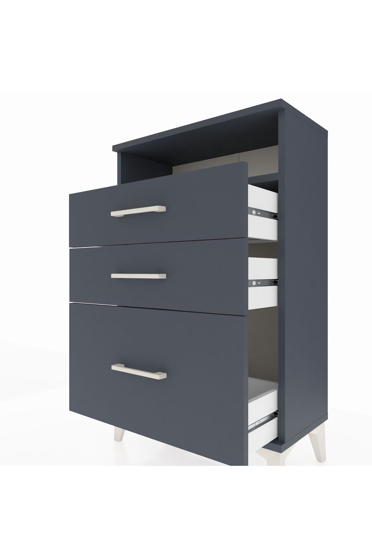 Arges Komodin Tek Raflı 3 Çekmeceli 60x30x96 Antrasit-Antrasit