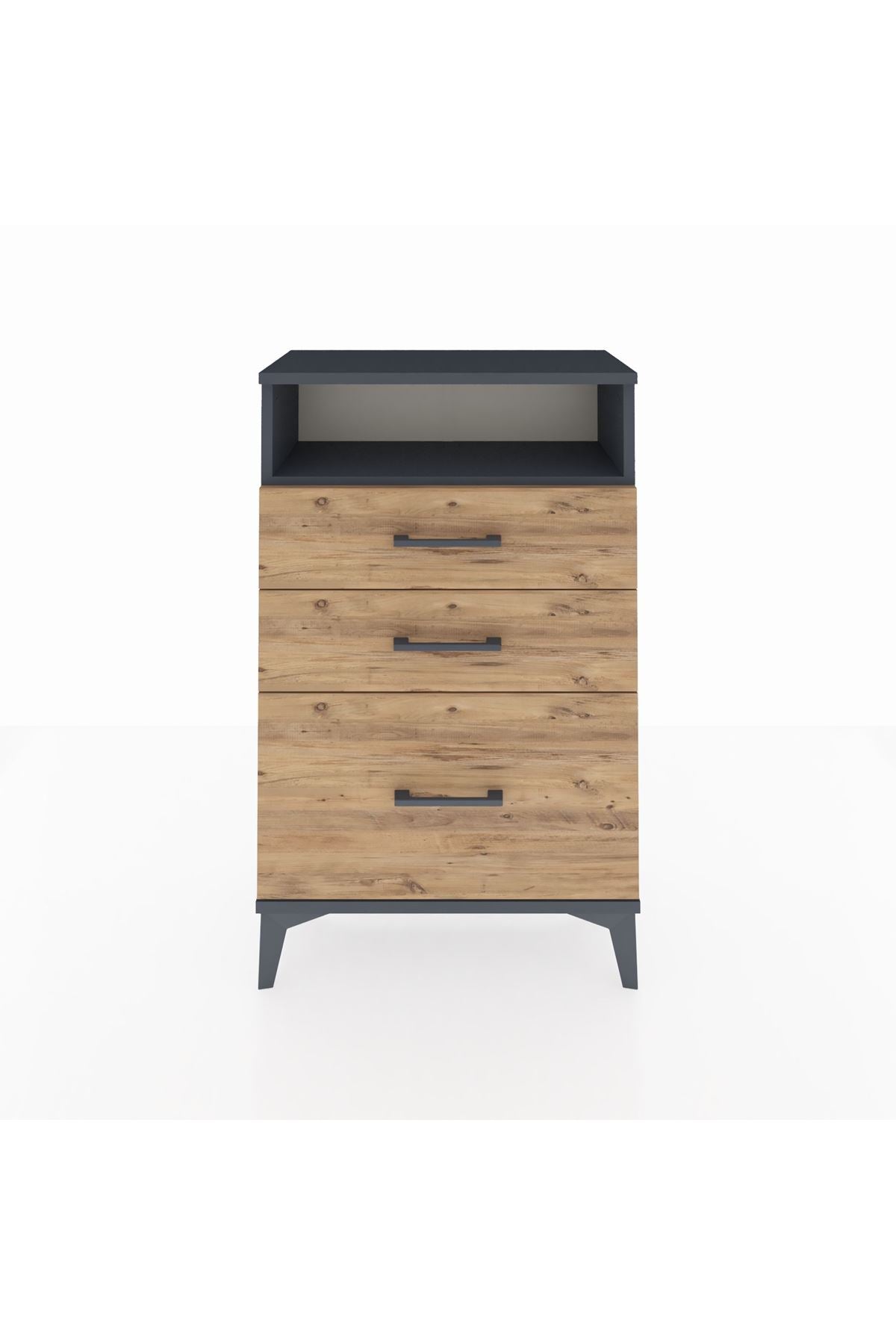 Arges Komodin Tek Raflı 3 Çekmeceli 60x30x96 Antrasit-Çam