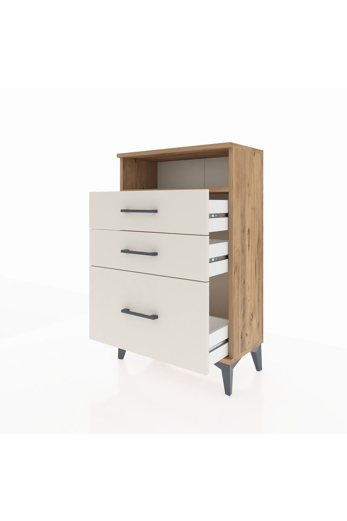 Arges Komodin Tek Raflı 3 Çekmeceli 60x30x96 Çam-Aytaşı
