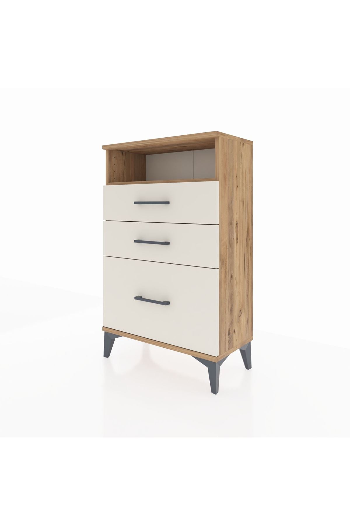 Arges Komodin Tek Raflı 3 Çekmeceli 60x30x96 Çam-Aytaşı