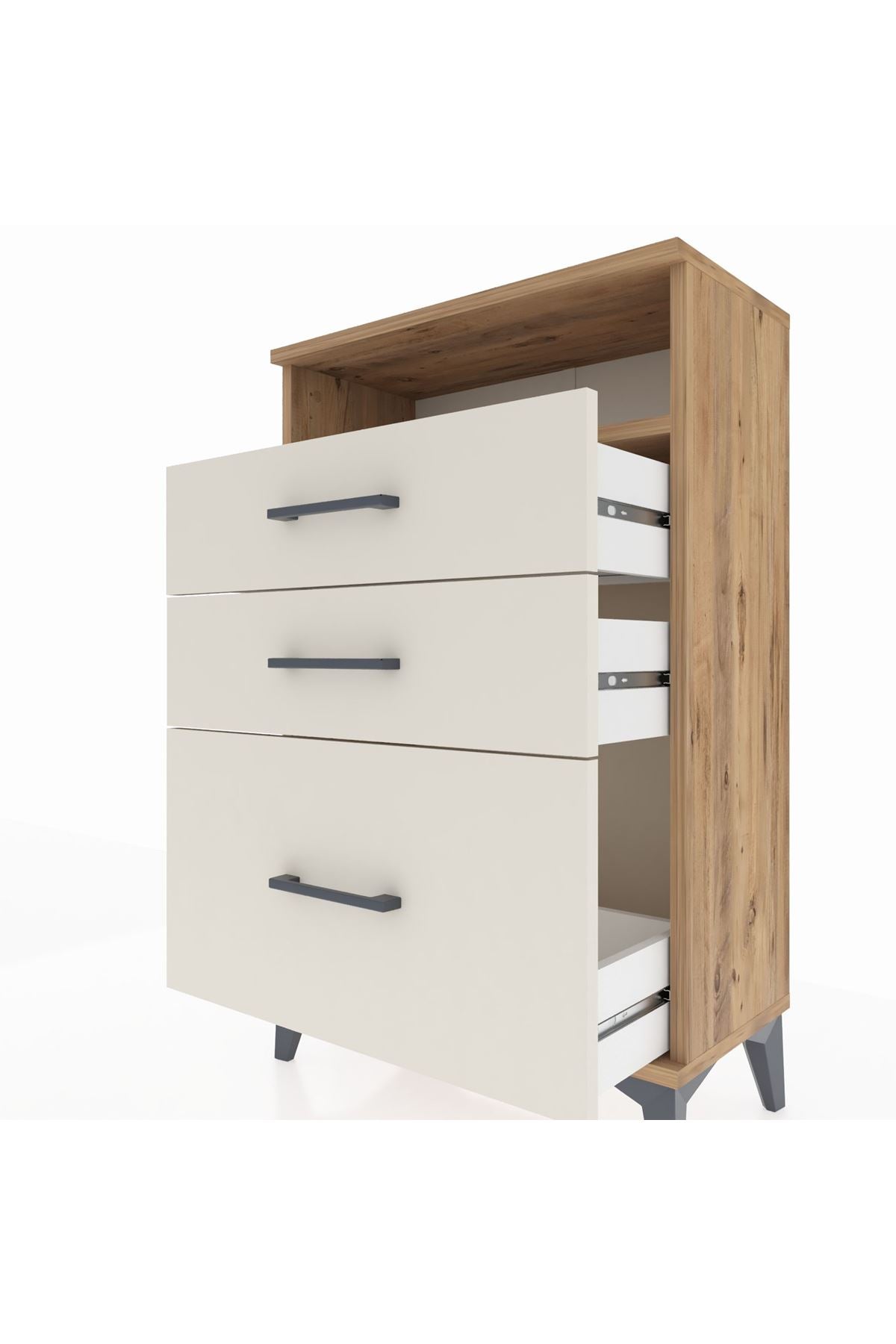 Arges Komodin Tek Raflı 3 Çekmeceli 60x30x96 Çam-Aytaşı