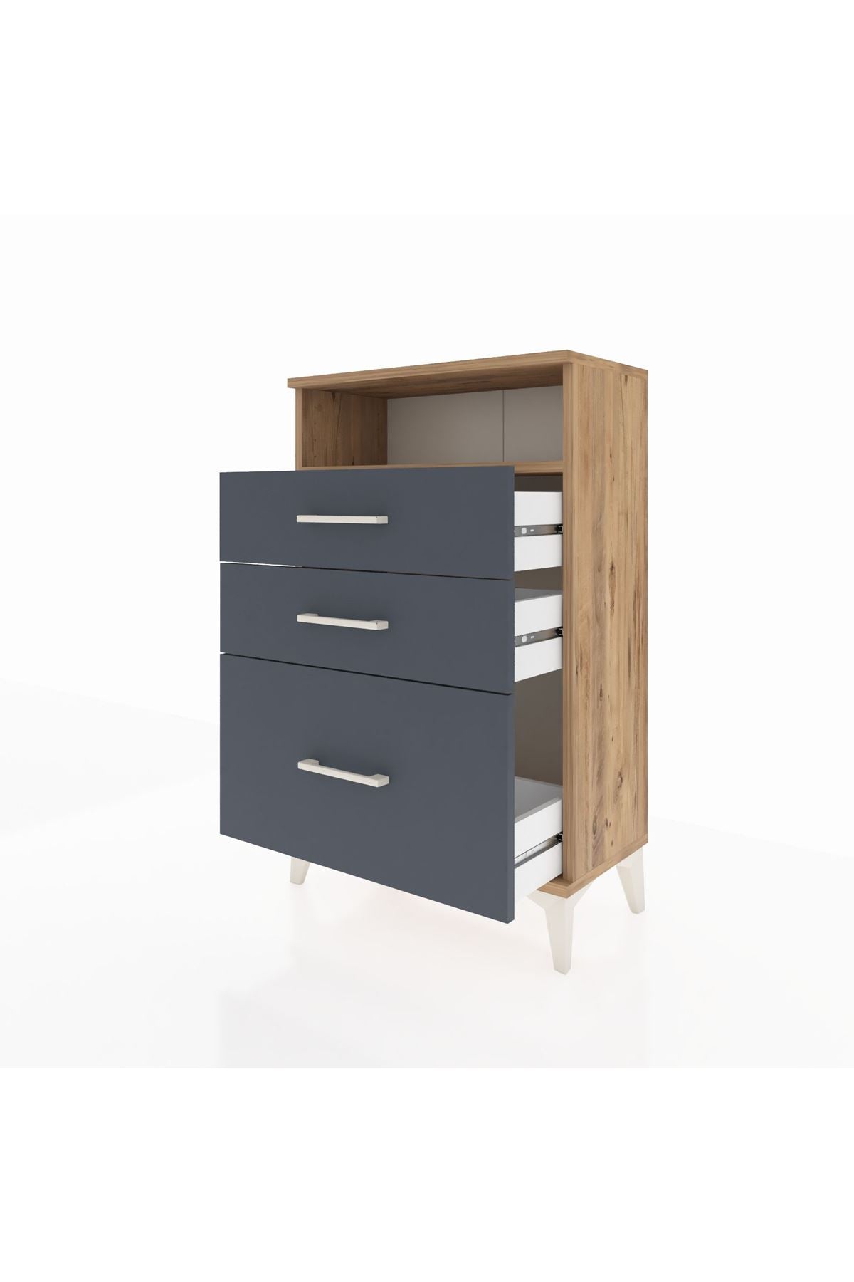 Arges Komodin Tek Raflı 3 Çekmeceli 60x30x96 Çam-Antrasit