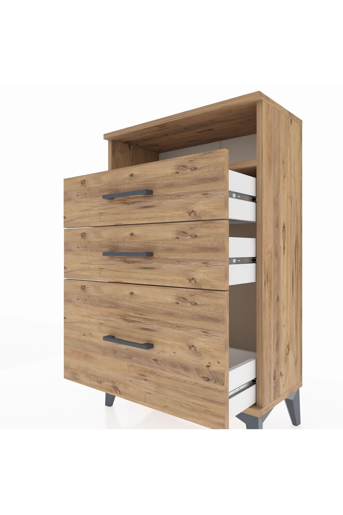 Arges Komodin Tek Raflı 3 Çekmeceli 60x30x96 Çam-Çam