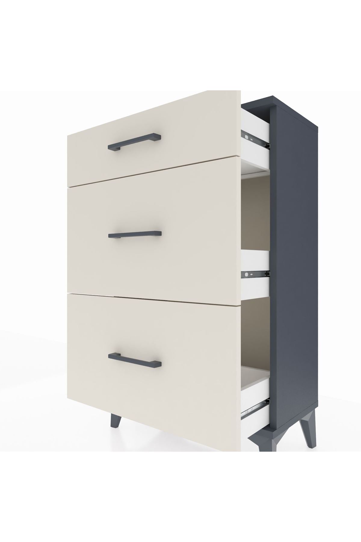 Arges Komodin 3 Çekmeceli 60x30x96 Antrasit-Aytaşı