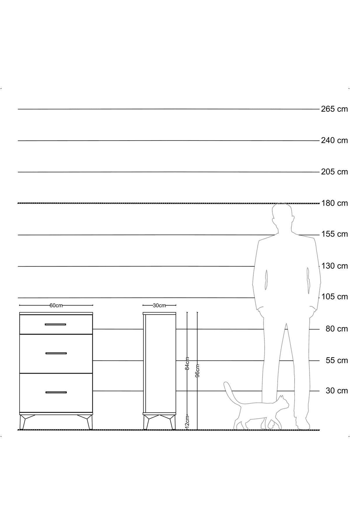 Arges Komodin 3 Çekmeceli 60x30x96 Antrasit-Antrasit