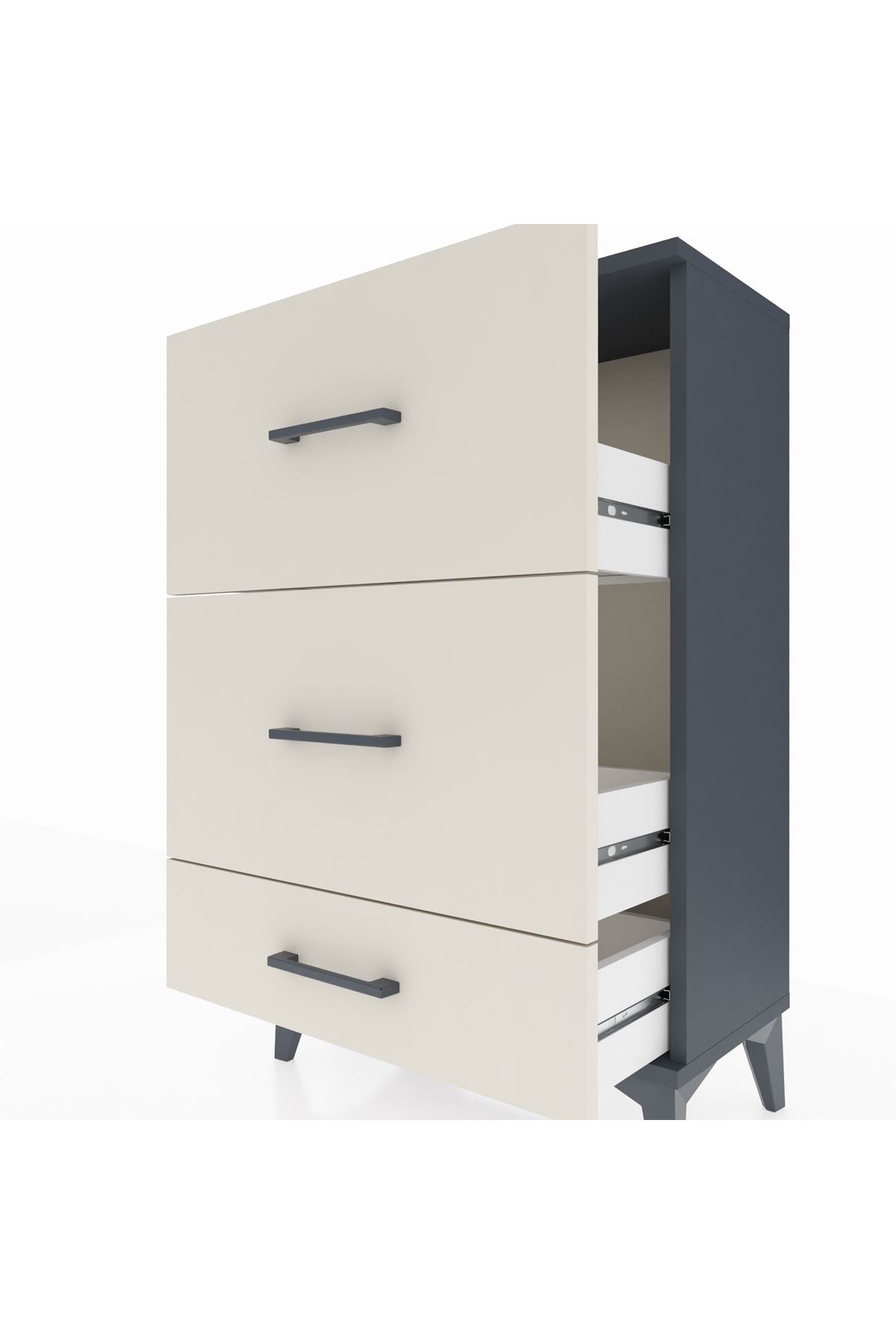 Arges Komodin 3 Çekmeceli 60x30x96 Antrasit-Aytaşı