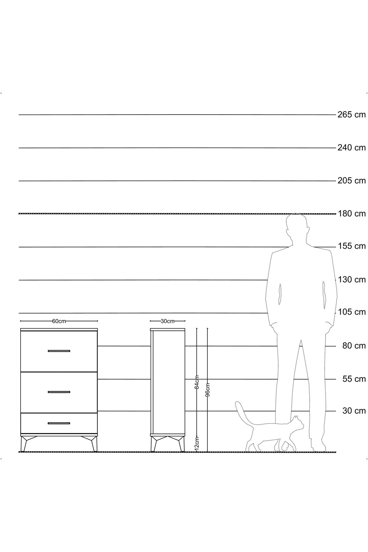 Arges Komodin 3 Çekmeceli 60x30x96 Antrasit-Aytaşı