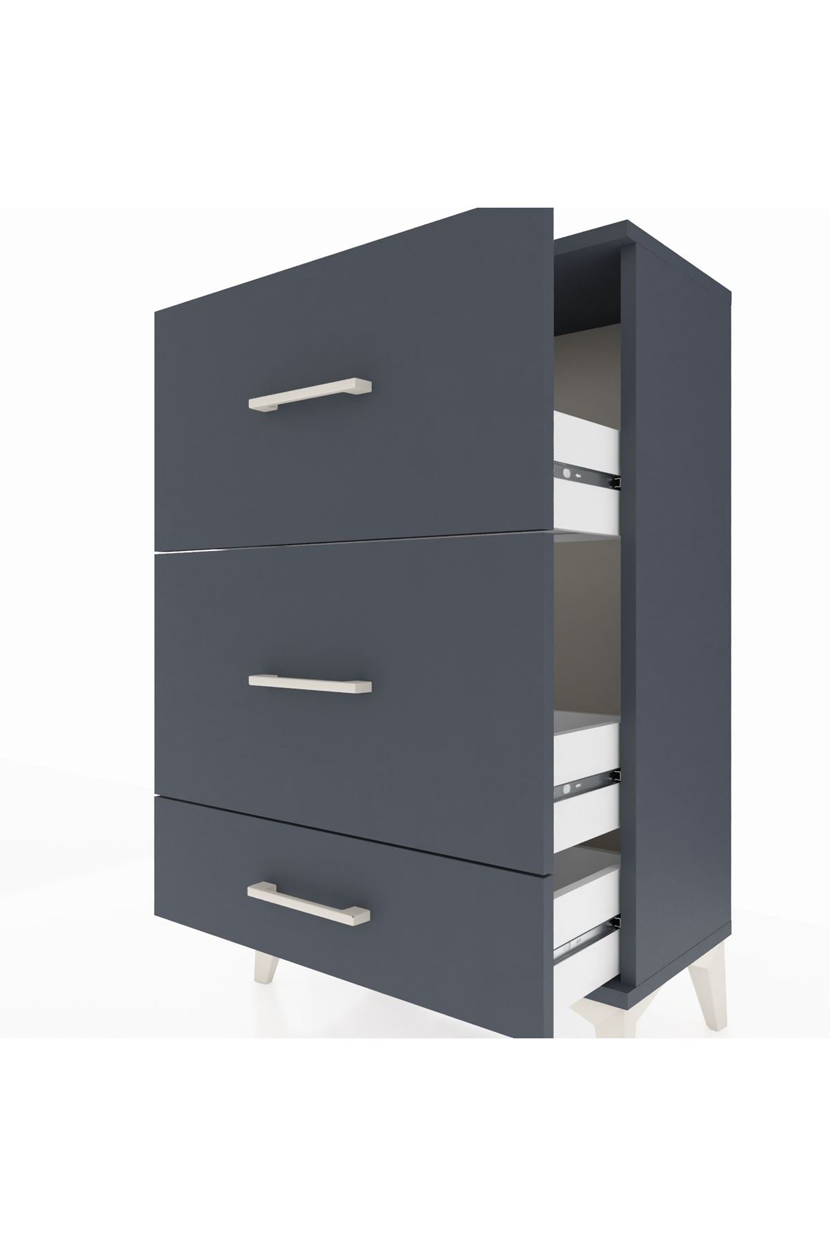 Arges Komodin 3 Çekmeceli 60x30x96 Antrasit-Antrasit