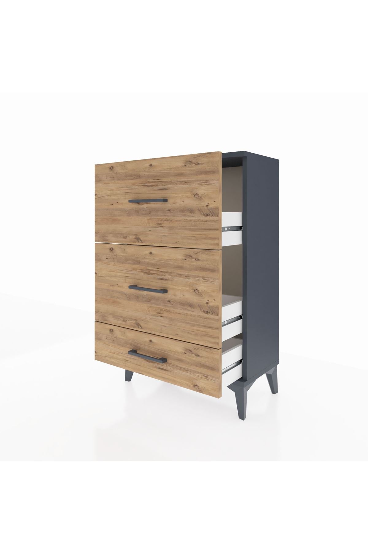 Arges Komodin 3 Çekmeceli 60x30x96 Antrasit-Çam