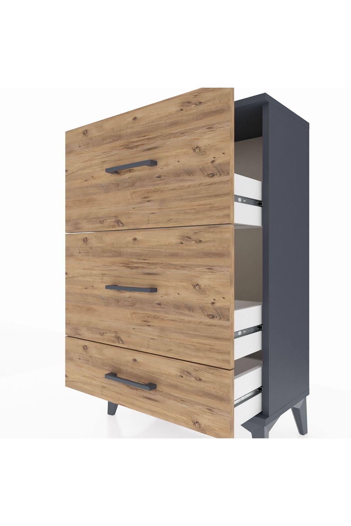 Arges Komodin 3 Çekmeceli 60x30x96 Antrasit-Çam