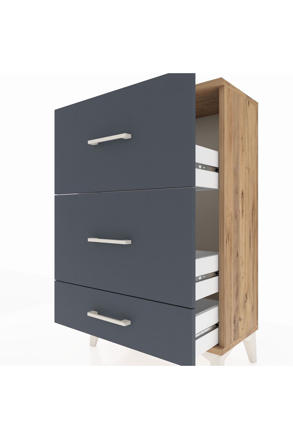 Arges Komodin 3 Çekmeceli 60x30x96 Çam-Antrasit