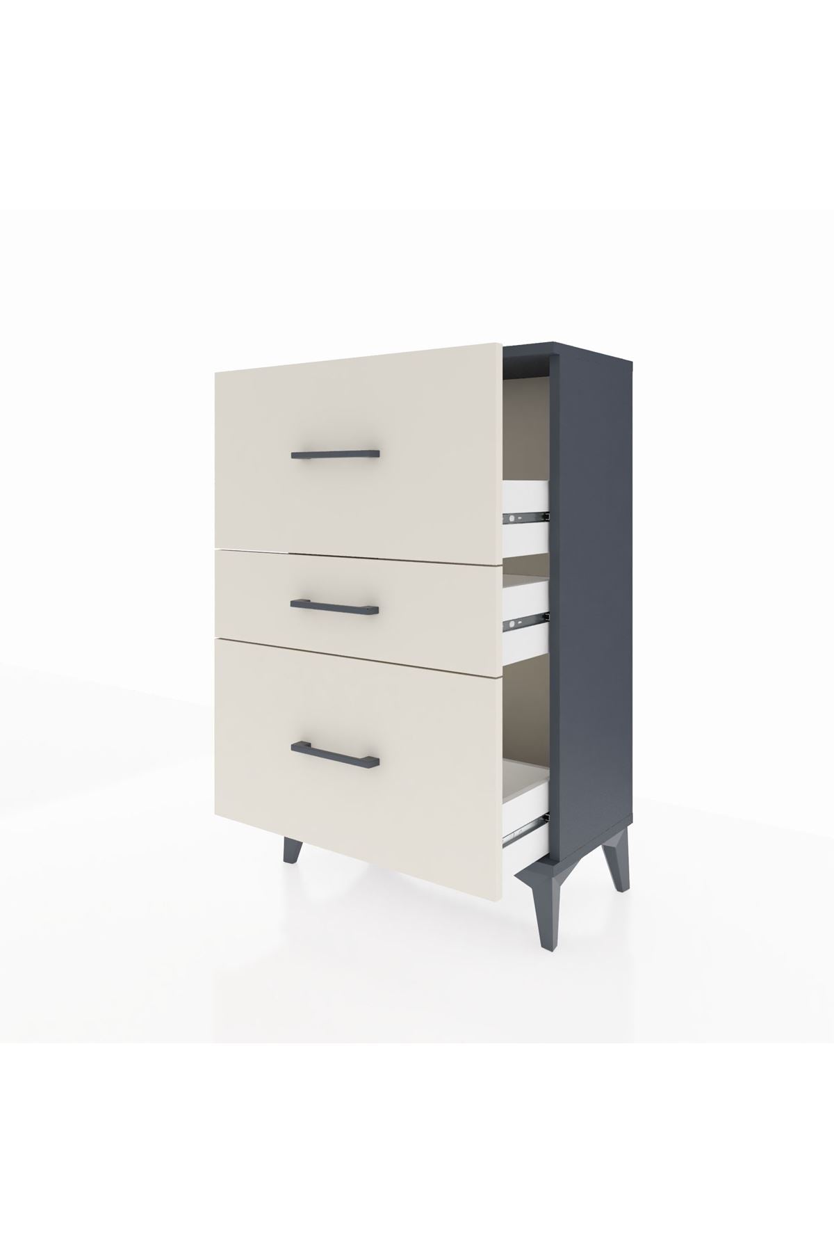 Arges Komodin 3 Çekmeceli 60x30x96 Antrasit-Aytaşı