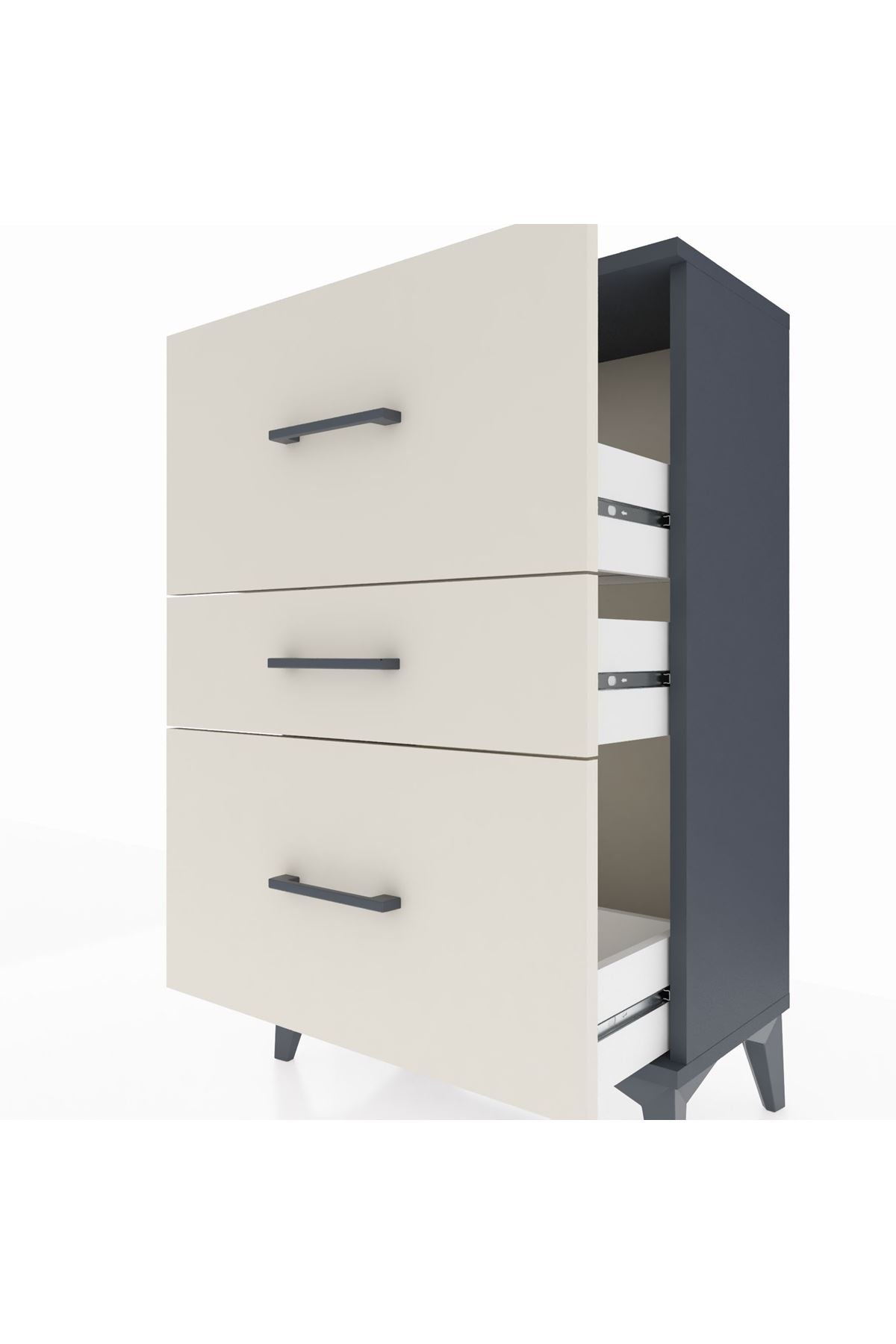 Arges Komodin 3 Çekmeceli 60x30x96 Antrasit-Aytaşı