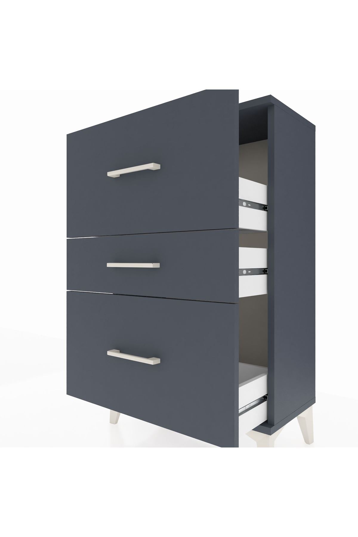 Arges Komodin 3 Çekmeceli 60x30x96 Antrasit-Antrasit