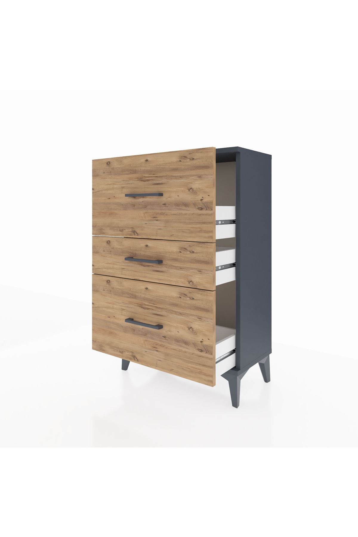 Arges Komodin 3 Çekmeceli 60x30x96 Antrasit-Çam