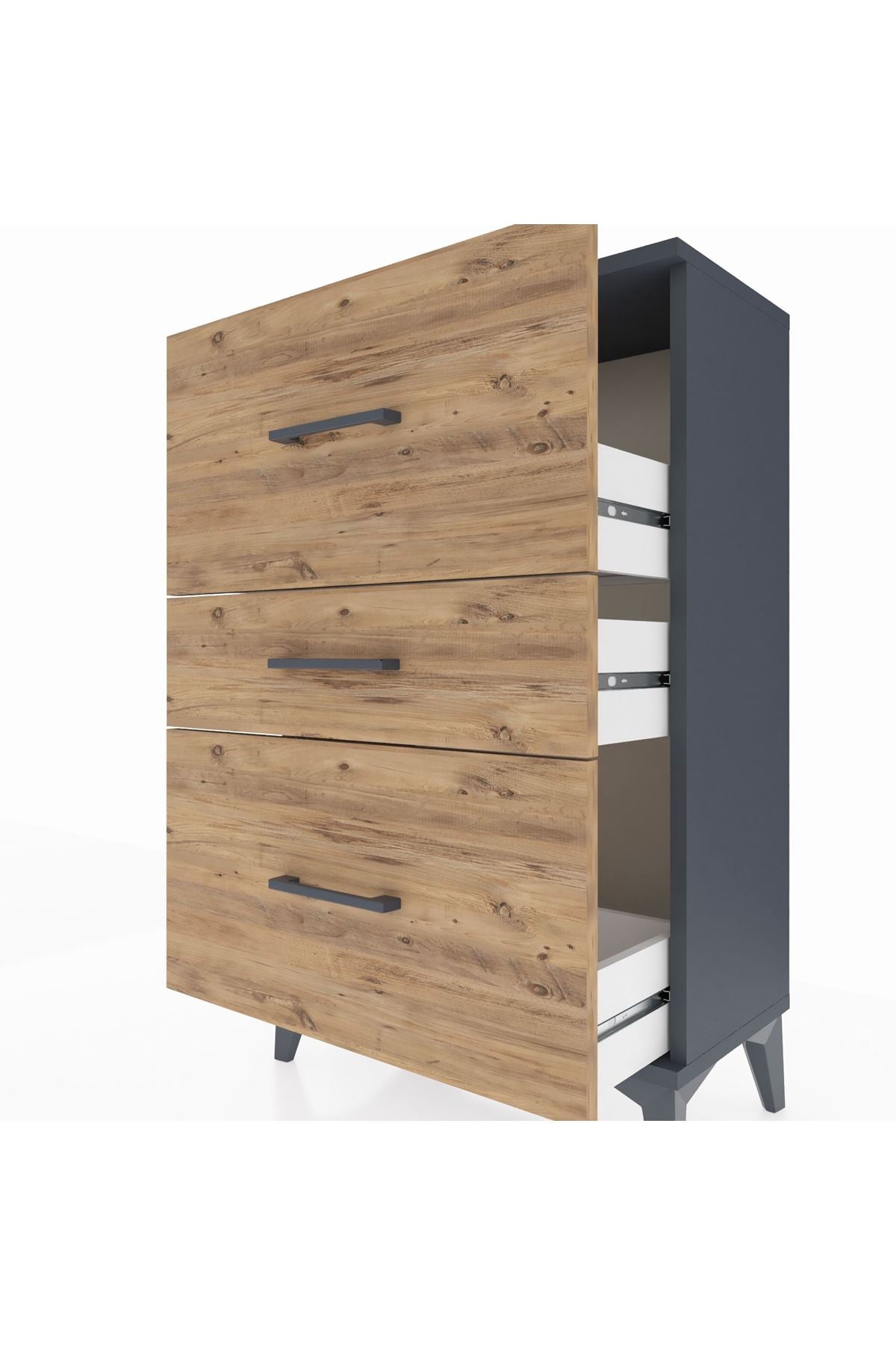 Arges Komodin 3 Çekmeceli 60x30x96 Antrasit-Çam