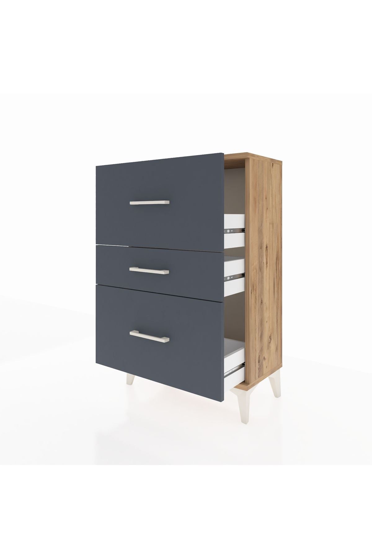 Arges Komodin 3 Çekmeceli 60x30x96 Çam-Antrasit