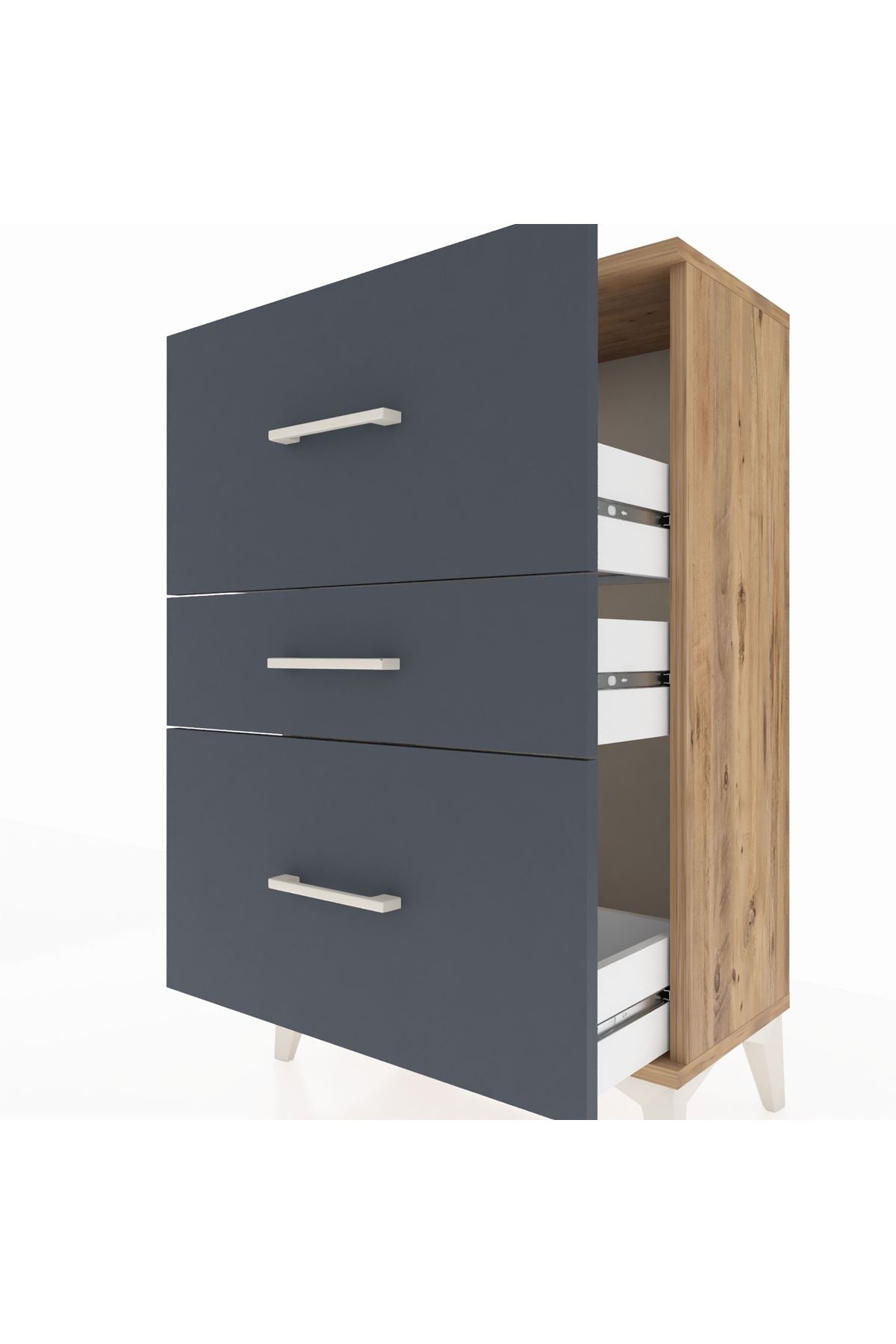 Arges Komodin 3 Çekmeceli 60x30x96 Çam-Antrasit