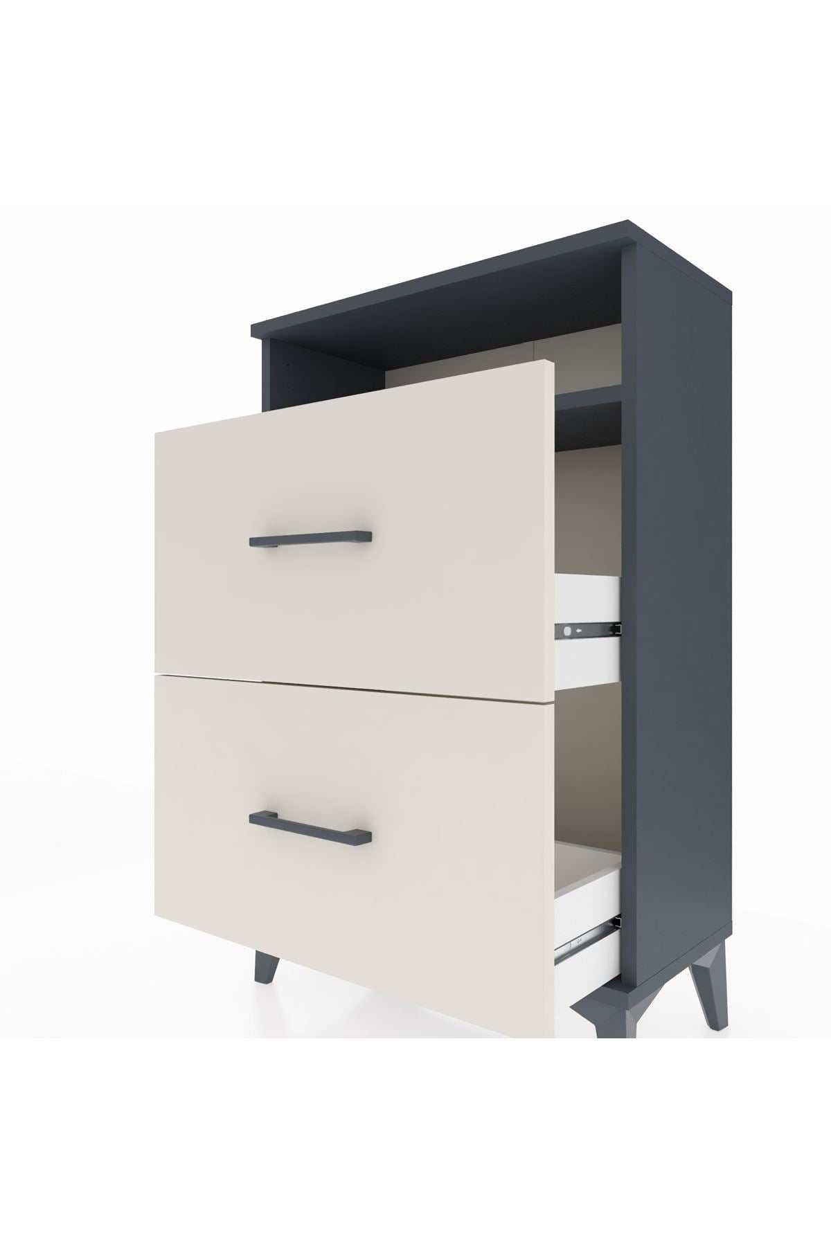 Arges Komodin Tek Raflı 2 Çekmeceli 60x30x96 Antrasit-Aytaşı