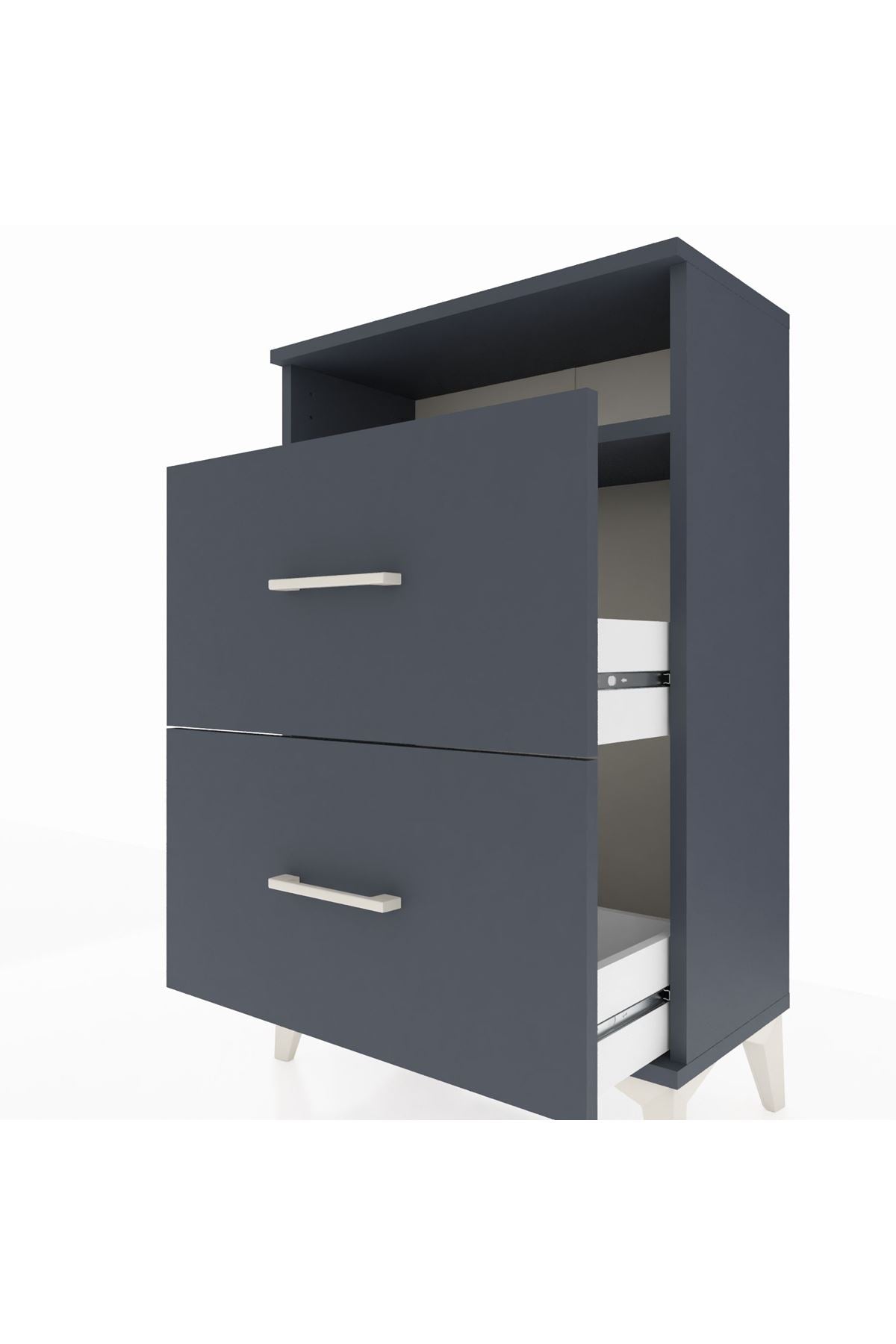 Arges Komodin Tek Raflı 2 Çekmeceli 60x30x96 Antrasit-Antrasit