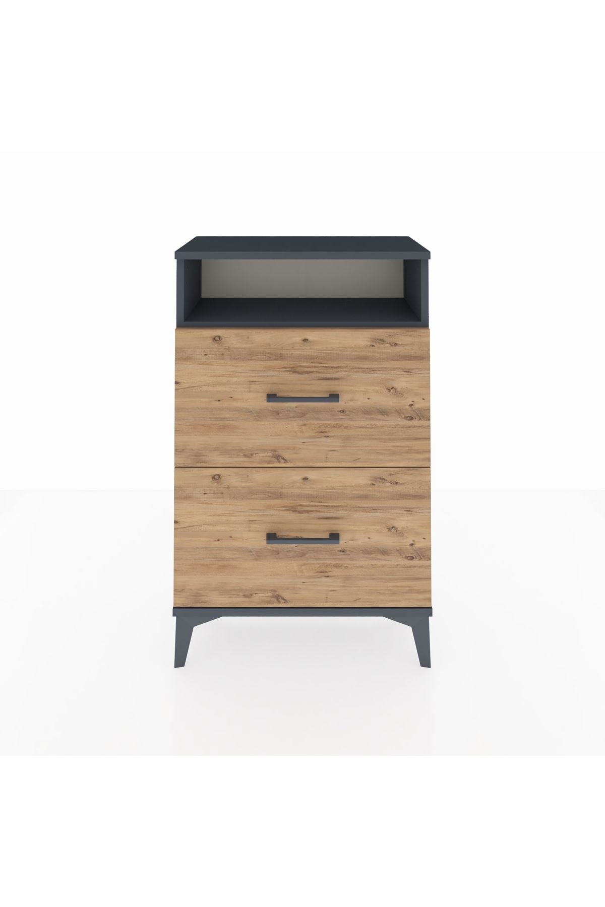 Arges Komodin Tek Raflı 2 Çekmeceli 60x30x96 Antrasit-Çam