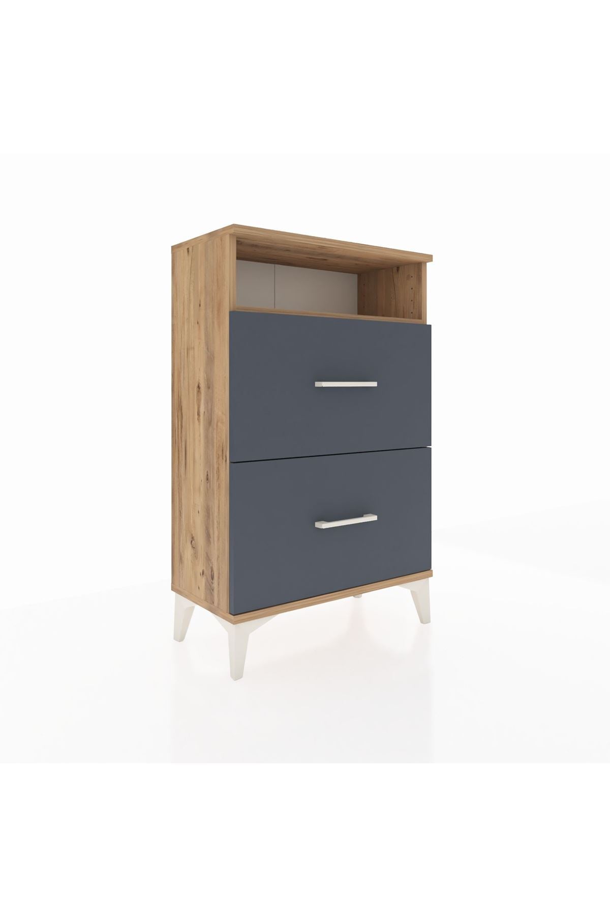 Arges Komodin Tek Raflı 2 Çekmeceli 60x30x96 Çam-Antrasit